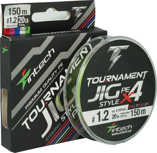 Tournament JIG Style PE X4 #0.8 - Multicolor - 0.153mm - 150m - 12lb/5.44kg - Gevlochten Lijn - Roofvis Vislijn van Tourna