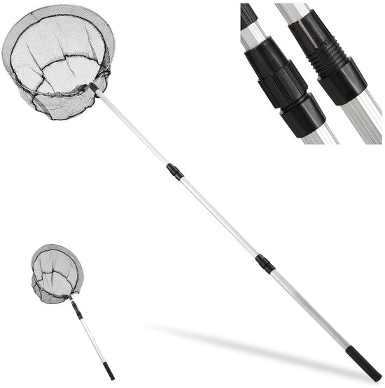TRANKIELO® - Schepnet met Telescoopsteel 60-130 cm – Vouwbaar en Lichtgewicht – Visnet Ø 36 cm, Zwart-Zilver van TRANKIELO®