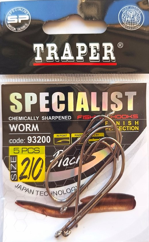 Traper Specialist Worm Haken 2/0 - 5 Stuks voor Snoek, Aal & Snoekbaars van Traper
