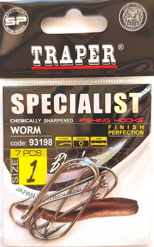 Traper Specialist Worm Haken Maat 1 - 7 Stuks - Zwart Nikkel