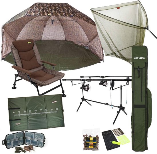 Traxis Karperset - Starter Set - Karpervissen - Hengels - Molens - Visstoel - Schepnet - Onthaakmat - Rodpod - Beetmelders - Shelter van Merkloos