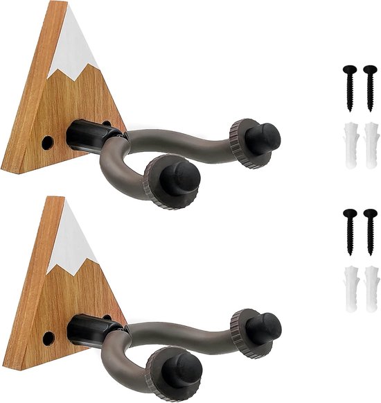 Treasures 2 Pack Gitaar Wandhouder met Snow Moutain Houten Basis, Zacht Gewatteerd Hangers Display Beugel voor Elektrische en Akoestische Gitaar