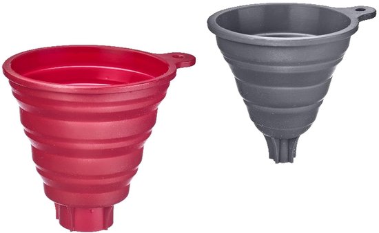 trechterset, 2 stuks, Ø 10 en 11 cm, opvouwbaar, siliconen, grijs/rood, 21212270