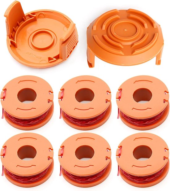 Trimmerdraad 3m/10ft 0.06inch Autofeed Vervangingsspoel voor Grasmaaier, Geschikt voor Diverse Merken (6 Coils, 2 Caps) van Merkloos
