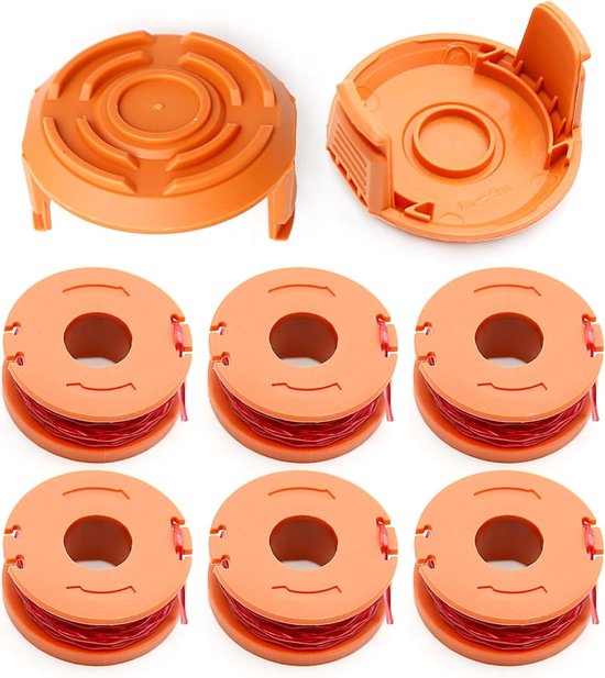 Trimmerdraad 3m/10ft 0.06inch Autofeed Vervangingsspoel voor Grasmaaiers, Ideaal voor Tuinonderhoud en Onkruidbestrijding (6 Coils, 2 Caps)