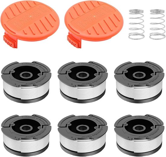 Trimmerdraad voor Black + Decker AF-100 30 voet/0,065 inch reservespoel Autofeed Weed Eater draadsnijder (6 reservespoelen + 2 trimmerdoppen + 2 veren)