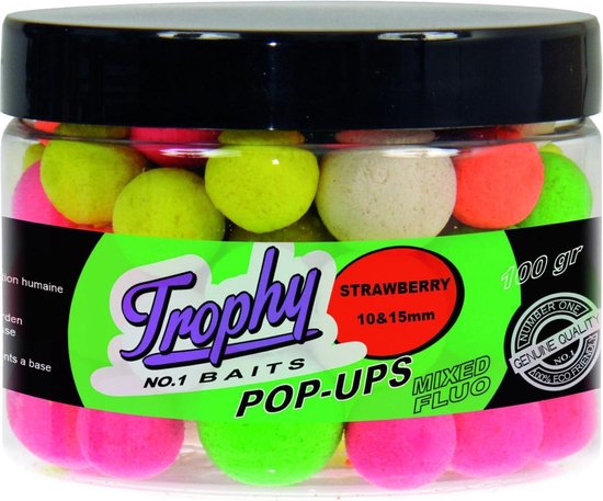 Trophy Baits Pop-Up Boilies Krill 10/15MM 70g - opvallende fluo boilies met sterk drijfvermogen van Merkloos
