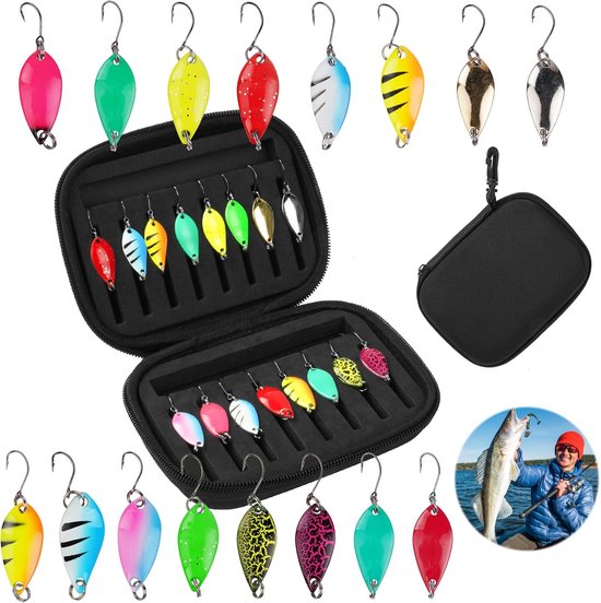 Trout Bait Set - 16pcs Trout Spoon - Spoons Trout - Fishing Trout Spoons Met Opslagdoos - Trout Fishing Set Voor Trout Bass - Visgerei Tackle Box - Metal Hard Bait Sequins Spoon Fishing Hook van Merkloos
