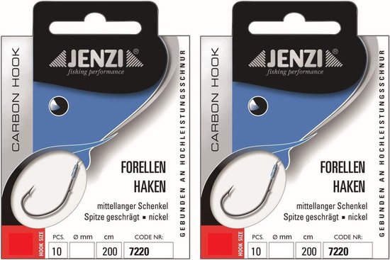 Trout hooks set 20 stuks - extra lange Sbirolino 200 cm - diverse haakmaten - inclusief gratis Petri Heil sticker - ShopVlot