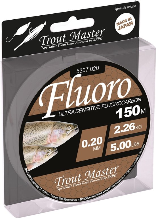 Trout Master Fluoro Ultra Sensitive Fluorocarbon 150m - Maat : 0.20mm (2.26 kilo) van Trout Master