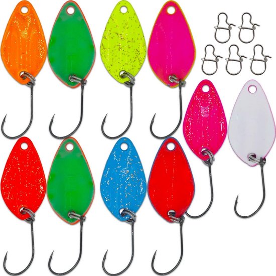 Trout Spoon Set 1 g - 1,7 g - 2 g met drukhendels, flashende UV-kleur en dubbelzijdige bedrukking, inclusief trout kunstaas en draaischroeven voor roofvis