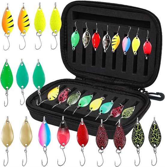Trout Spoon Set - 16pcs Trout Bait Lures - Spinner Flasher Set - Vissen met Bait Spoons - 3.5g/5g Fishing Accessories Set met Opbergtas voor Perch, Pike, Zander en Trout Fishing