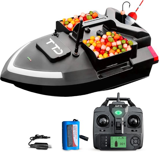 TTD GPS-voerboot voor karpervissen - 500 m bereik - 40 GPS-posities - 2 voerbakken - 2 kg capaciteit - Cruisecontrol