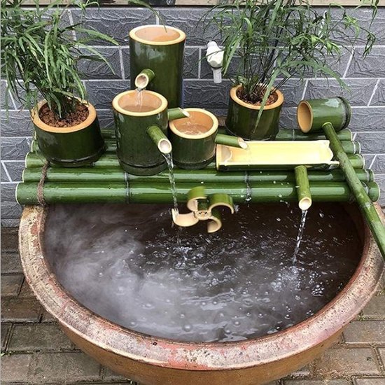 Tuindecoratie, Japans bamboe waterornament standbeeld, spleetbestendige bamboe ornamenten, indoor outdoor fontein, outdoor waterfountai35cm