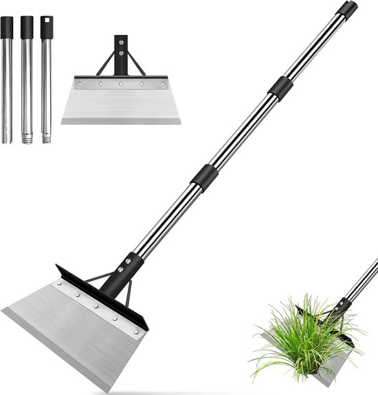 Tuinschep met handvat 120 cm, multifunctionele buitenreinigingsschep, onkruidschraper voor terras van roestvrij staal, verstelbaar tuingereedschap voor onkruid, mos