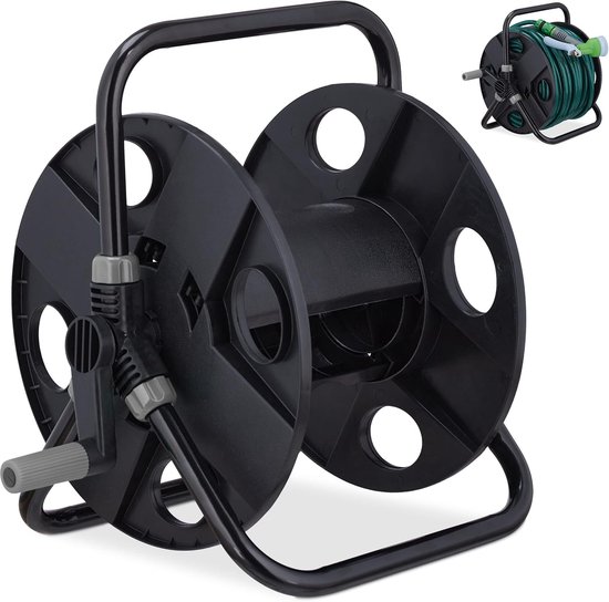 tuinslanghaspel 3/4 inch aansluiting, voor 30 m slang, staal & kunststof, slanghouder tuinslang, zwart/grijs