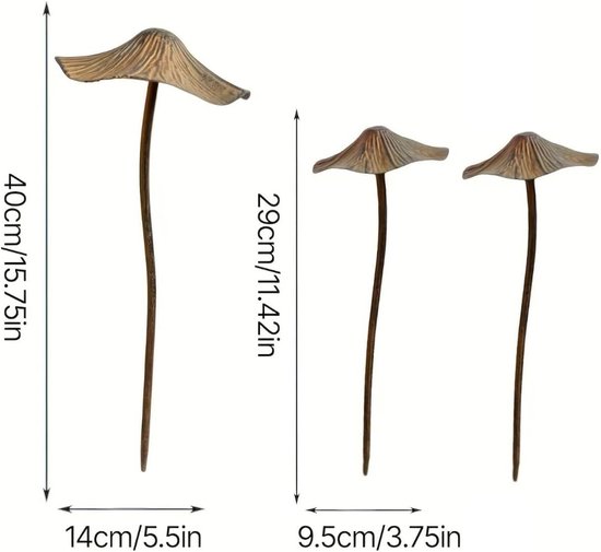 Tuinsteker in paddenstoelvorm, tuindecoratie, plugin, roest, grote paddenstoelen, tuindecoratie, grondpen voor bloembed, voor buiten, paddenstoeltuindecoratie (3 stuks)