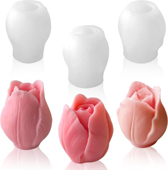 Tulpvorm van siliconen, 3 stuks siliconen vormen, bloemen, 3D-kaarsvormen, siliconen, lentethema-gietvormen, zeepvormen, zelf kaarsen maken, set voor doe-het-zelf aromatherapie, fondant