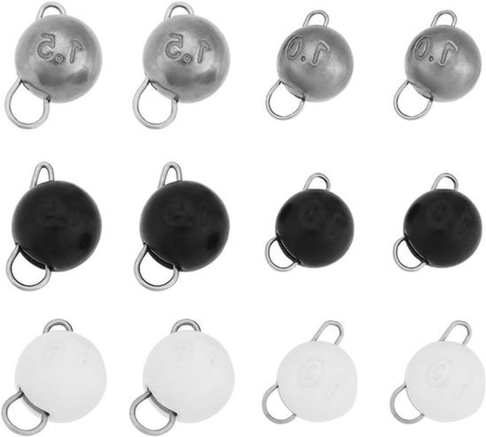 - Tungsten Cheburashka Visgewichten - Sinkers - 1g 1.5g - Geschikt voor Alle Zoetwater Zoutwater Bas Karper Kopvoorn Kabeljauw - Glow, Zwart, Zilver - 12 stuks