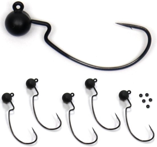 Tungsten Ned Rig Jigheads - Offset Jigkoppen - Vissen - Weedless Haak - 1/4 oz - Zwart