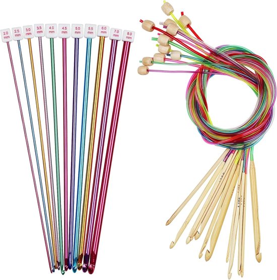 Tunisian Haaknaalden Set van 23 Stuks, Inclusief 2-8mm Aluminium Haaknaalden en Rope Haaknaalden voor Beginners en Gevorderden