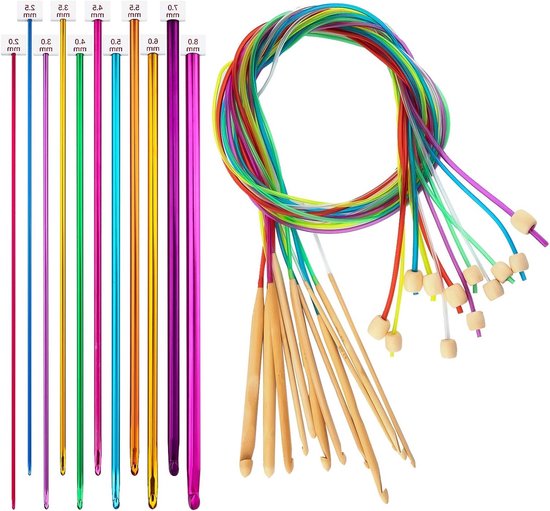 Tunisian Haakset met Carbonated Bamboe en Aluminium Haken - Multicolore Afghan Haaknaalden 2-8 mm, 3-10 mm, 11-delige Set voor Creatieve Projecten