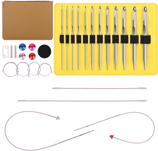 Tunisian Haakset met Verwisselbare Haken en Kabels, Ergonomische Haaknaalden van 3mm-10mm voor het Maken van Dekens en Sjaals, Perfect Cadeau voor Hakers van Merkloos