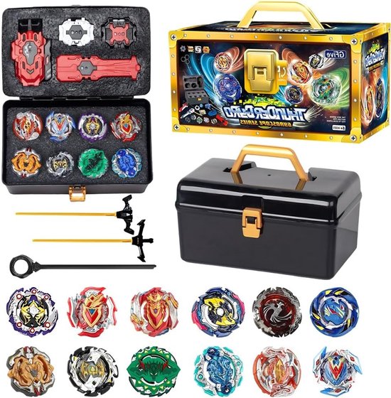 Turbo Blade Spinning Set - 12-in-1 Battle Set met 4D Metal Fusion Spinner, 3 Burst Launchers en Opbergcase, Perfect als Verjaardag of Kerstcadeau