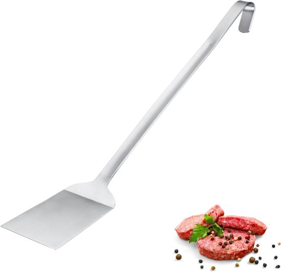 Turner Pro – RVS spatel met ophanghaak – Perfect voor pannen, BBQ & professionele keukens – Praktische pannenschep – Zilver, 45cm