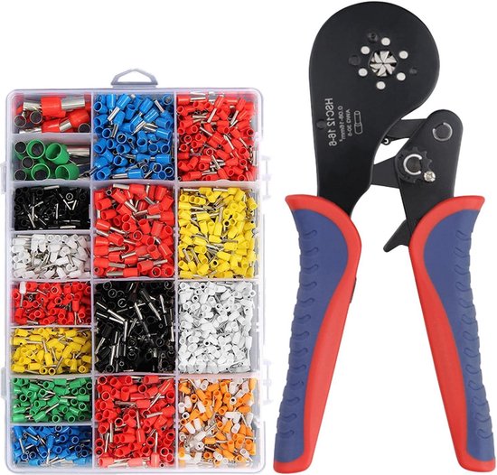 Twin Cord-End Ferrule Crimping Tool Set with 2120pcs Ferrules - Self Adjusting Ratchet Crimping Pliers - 0.08-16mm² - DIY and Home Use van Merkloos