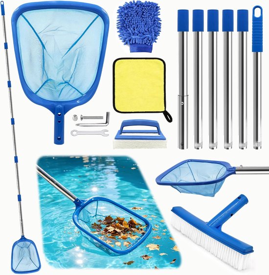 TZEKING Pool Cleaning Net with Rod, 254 cm, Fine Mesh Net with Pool Brush, Leaf Collector, Pool Net with Brush for - ShopVlot