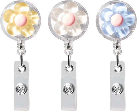 Uittrekbare Sleutelrol - Geel Blauw Wit - Voor ID-badgehouder en Sleutelkaarten - Set van 3