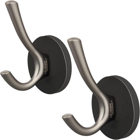ULIBERMAGNET Strong Magnetic Double Hooks Set of 2 Robust Coat Magnetic Hooks Rubber Magnets Large Hooks for Cloak - ShopVlot