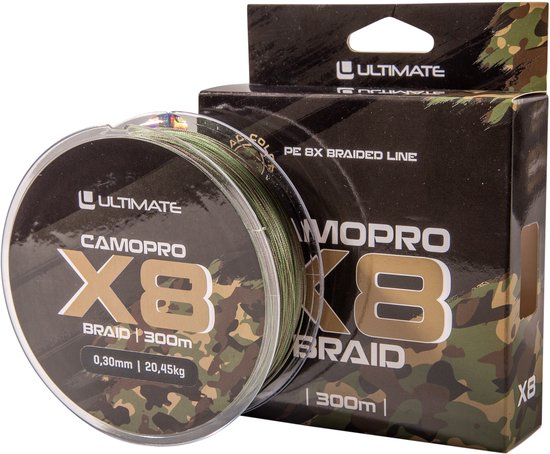 Ultimate Camopro X8 Braid Gevlochten Karperlijn 0.30mm/20.45kg (300m) | Gevlochten lijn van Ultimate