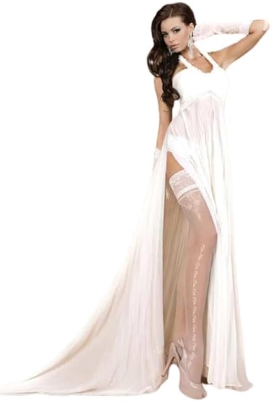 Unbekannt Ballerina halterloze kousen, wit, met patroon, jarretelook, bruiloftskousen, wit, S/M