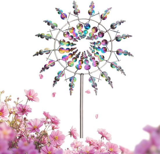 Unieke 3D metalen windmolen met 360° dual rotoren, kinetische windspinner en kleurrijke tuinversiering