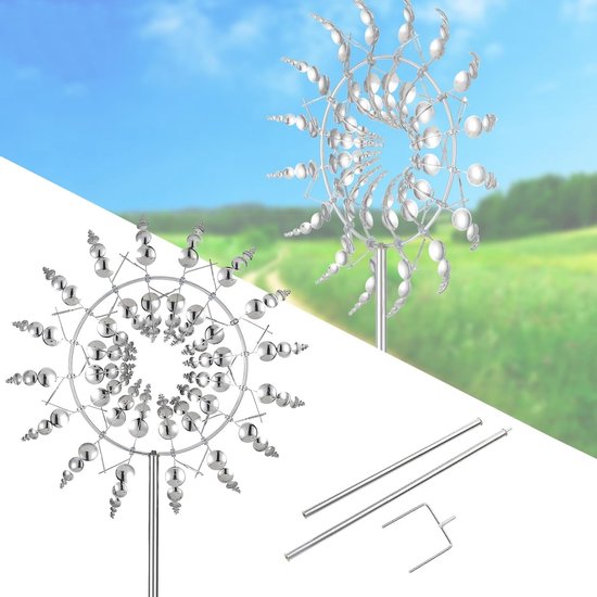 Unieke 3D Metalen Windmolen van 30 cm voor Buiten, Tuin en Terrasdecoratie met Tuinpaal, Kinetisch Speelgoed en Ornament