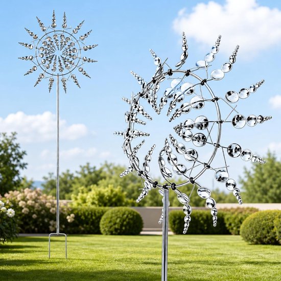 Unieke 3D Tuinwindmolen van Metaal 30 cm - 360° Kinetische Windmolen voor Tuin en Landschap