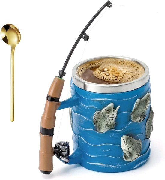 Unieke Keramische Koffiemok met Vissen en Hengel Ontwerp, Perfect Cadeau voor Vissers en Vader, Ideaal voor Koffieliefhebbers