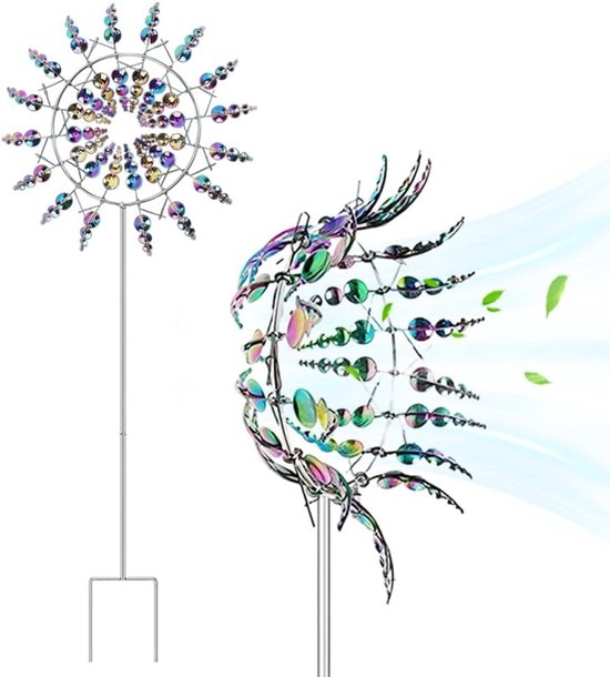 Unieke Metalen Windmolen met 360° Dual Rotors, Kinetische Windspinner voor Tuin en Patio, Kleurrijke Decoratie en Sculptuur