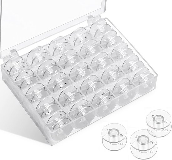 Universele Naaispoelen van Doorzichtig Plastic met Opbergdoos - Set van 25 voor Naaimachines, Ideaal voor Quilten en Creatief Naaien van Merkloos