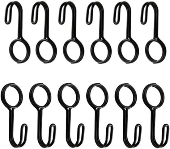 Universele zwarte spiraalhaken met oog, geschikt voor boot, motor, fiets en meer - 12 stuks, 25 mm binnendiameter
