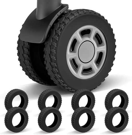 Upgrade Silicone Beschermers voor Kofferwielen - 8 Stuks, Geluidsreductie en Slijtvast, Beschermhoes voor 2-2.4" Spinner Wielen, Zwart van upgrade