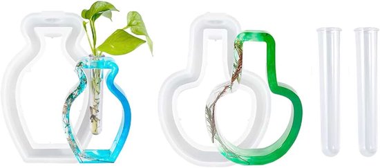 vaas, siliconen vormen, staafkaarsen, kaarshouder, siliconen vorm, bloemenvaas, epoxyhars, plantenbak, gietvormen met 2 reageerbuisjes, voor hydrocultuurplanten