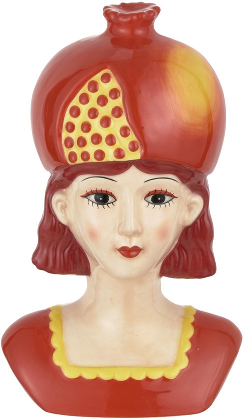Vaas van keramiek, handbeschilderd, voor binnen en buiten, voor planten en bloemen, modern en kleurrijk ornament, fruitlijn, 11 x 8,5 x 18 cm, granaatappel, groot