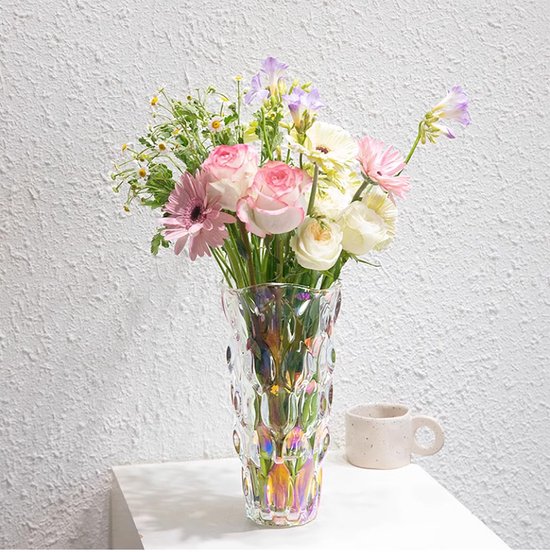Vaas voor bloemen, hoge glazen vazen van 23 cm, Boheemse kristallen vaas, grote hoge kristallen bloemenvazen, voor tafeldecoratie woonkamer, huisdecoratie, kerst- en verjaardagscadeaus voor