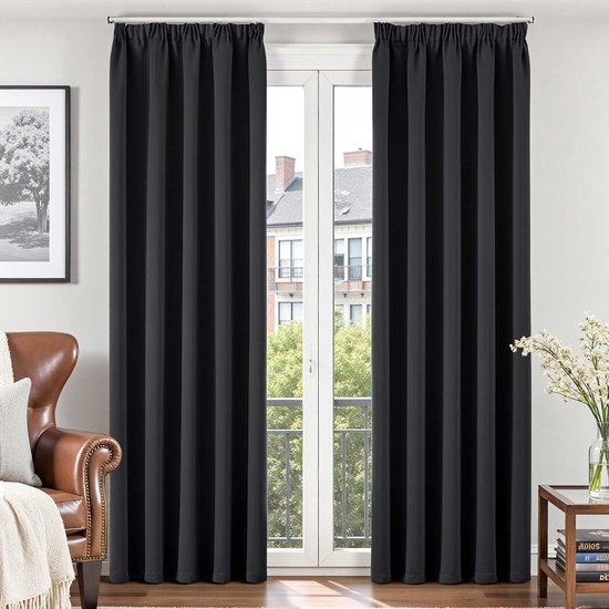 Vangao Gordijn ondoorzichtig, met plooiband, gordijnen voor railsysteem, thermische gordijnen, woonkamer, 220 x 140 cm (h x b), set van 2, voor slaapkamer en kinderkamer, modern, ondoorzichtig