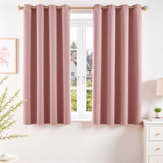 Vangao Gordijnen, ondoorzichtig, met inslagringen, set van 2, 160 x 140 cm, roze, kindergordijn, modern, woonkamer, verduisteringsgordijn, slaapkamer, kinderkamer, thermogordijn