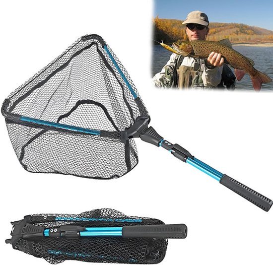 Vangnet om vissen te landen - Telescopisch landingsnet - Rubberbekleed visnet - Vouwbaar net voor kayak - Voor zalm en meerval