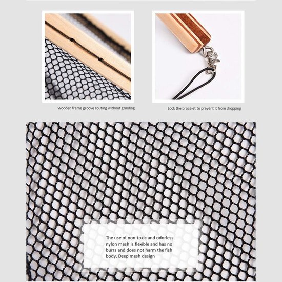 Vangst Schepnet - Visnet Handvat - Vissen Vangen - Duurzaam Nylon Mesh - 66 x 30 cm - Hout & Zwart